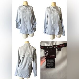 Spyder Active Women Light Gray Full Zip Jacket‎ Thumbholes Athleisure L
